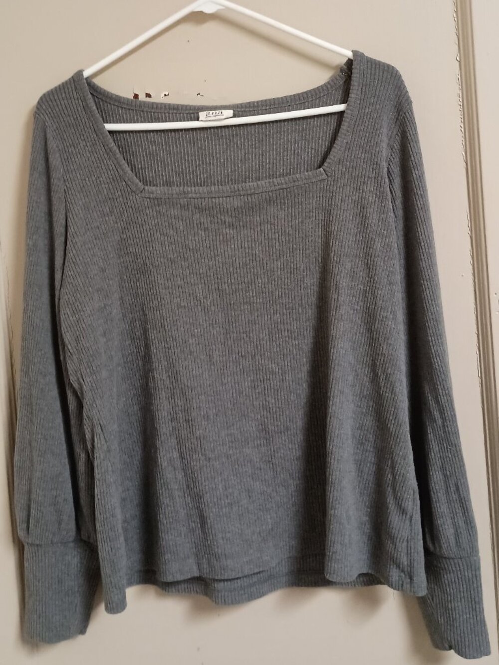 A.N.A. Women's Solid Grey Ribbed Knit Square Neckline Long Sleeve Thermal - XL